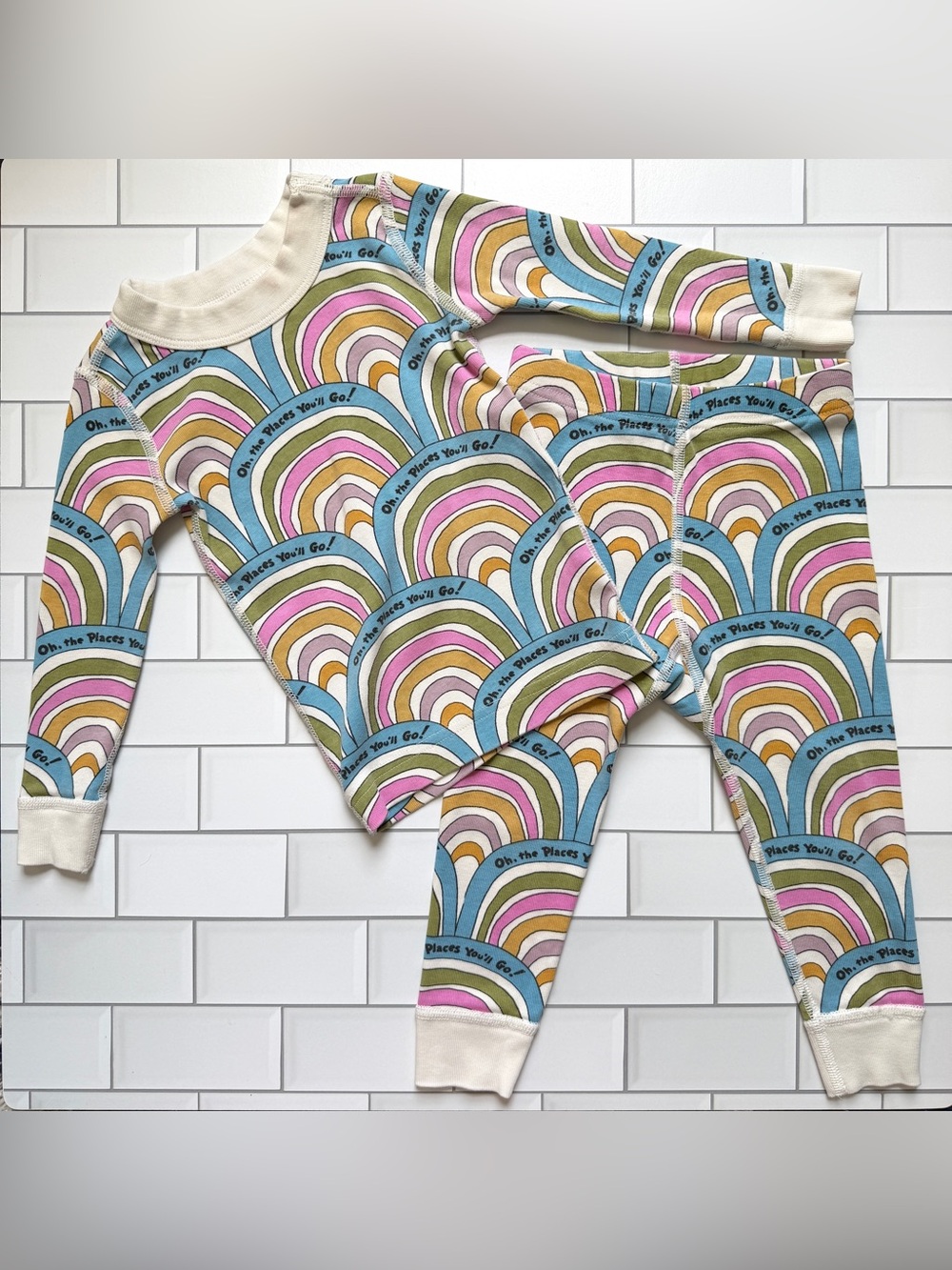 2T🌈 Hanna Andersson Dr. Seuss Organic Cotton Long Johns Oh The Places You'll Go